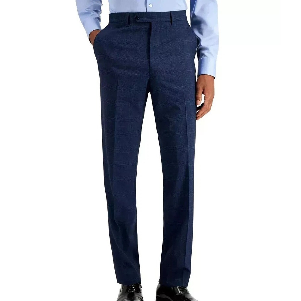 NWT Nautica Men's 43x33 Blue Glen Plaid Dress Pants Polyester Rayon Blend